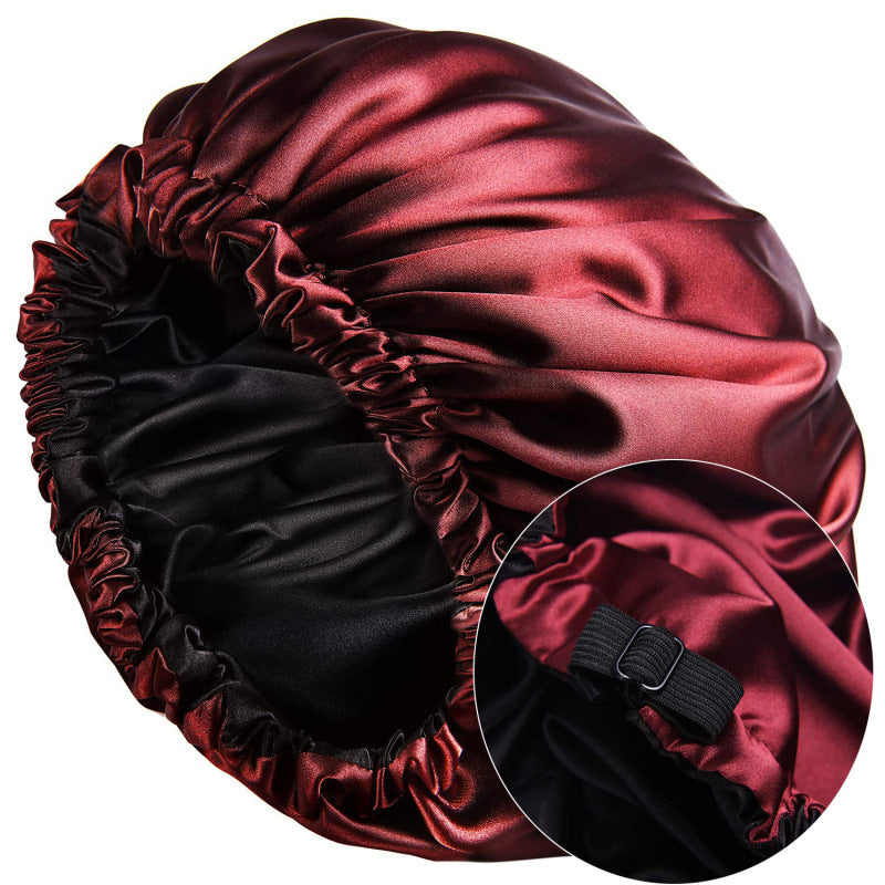 Cross-Border Source Of Double-Layer Satin Night Women's Long Hair Confinement Hair Care Chemotherapy Hat Wide-Brim Elastic Adjustment Buckle Hat
