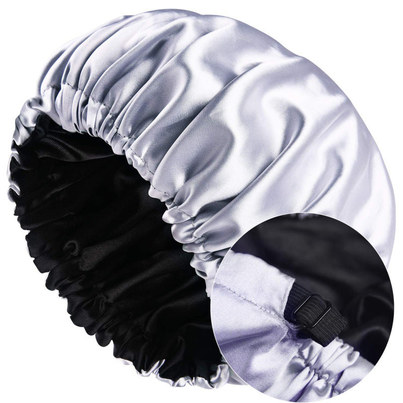 Cross-Border Source Of Double-Layer Satin Night Women's Long Hair Confinement Hair Care Chemotherapy Hat Wide-Brim Elastic Adjustment Buckle Hat