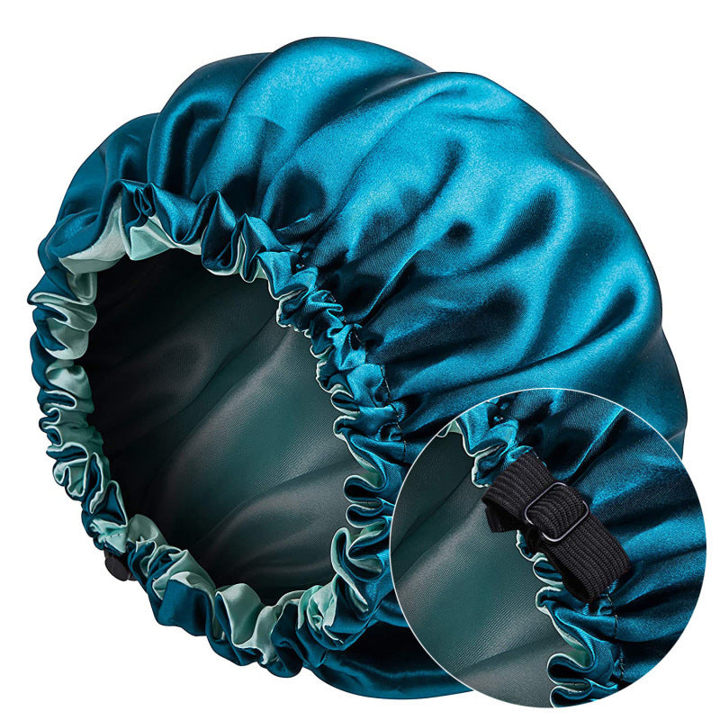 Cross-Border Source Of Double-Layer Satin Night Women's Long Hair Confinement Hair Care Chemotherapy Hat Wide-Brim Elastic Adjustment Buckle Hat