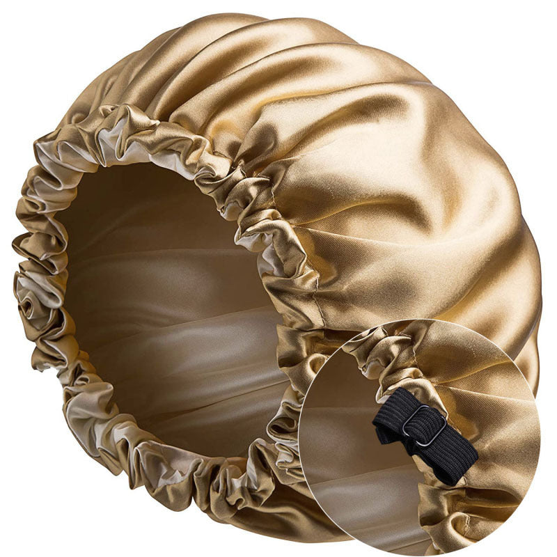 Cross-Border Source Of Double-Layer Satin Night Women's Long Hair Confinement Hair Care Chemotherapy Hat Wide-Brim Elastic Adjustment Buckle Hat