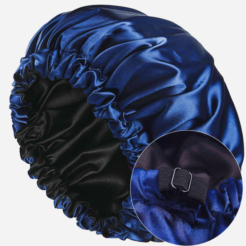 Cross-Border Source Of Double-Layer Satin Night Women's Long Hair Confinement Hair Care Chemotherapy Hat Wide-Brim Elastic Adjustment Buckle Hat