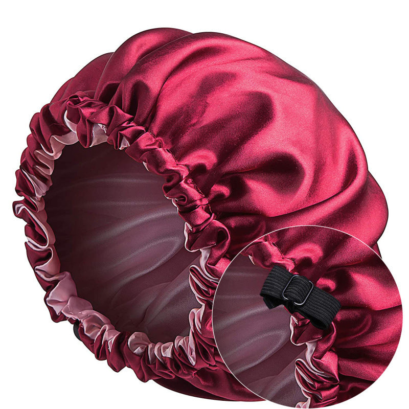 Cross-Border Source Of Double-Layer Satin Night Women's Long Hair Confinement Hair Care Chemotherapy Hat Wide-Brim Elastic Adjustment Buckle Hat