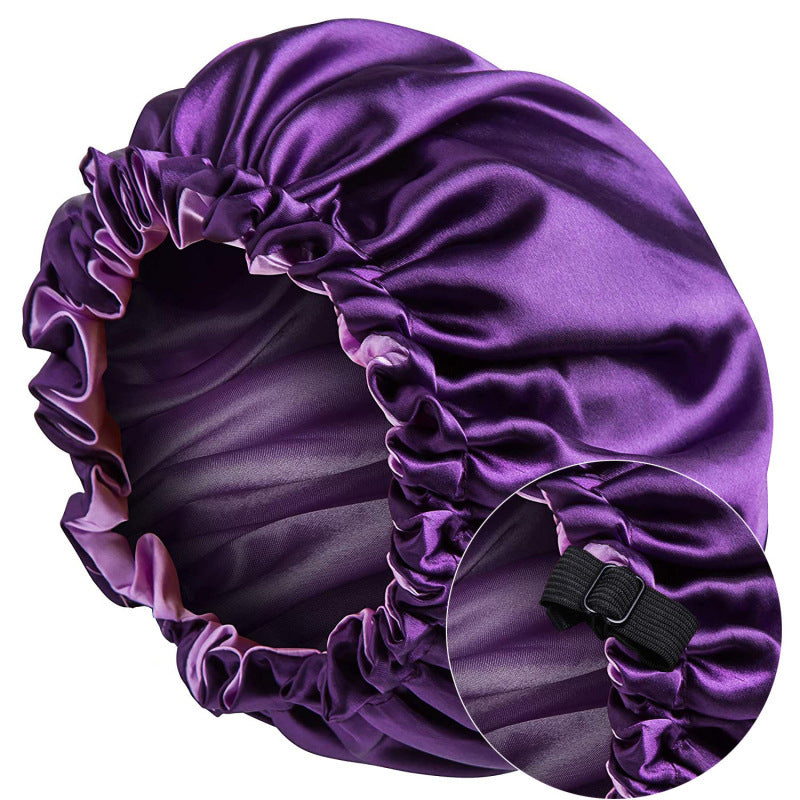 Cross-Border Source Of Double-Layer Satin Night Women's Long Hair Confinement Hair Care Chemotherapy Hat Wide-Brim Elastic Adjustment Buckle Hat
