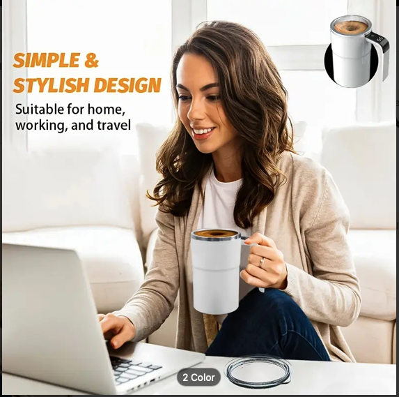 Self-Stirring Stainless Steel Electric Coffee Mug, Timer & Adjustable Speed Control with Long Lasting Battery, Automatic Magnetic Stirring Cup with Lid for Coffee, Tea & Hot Chocolate