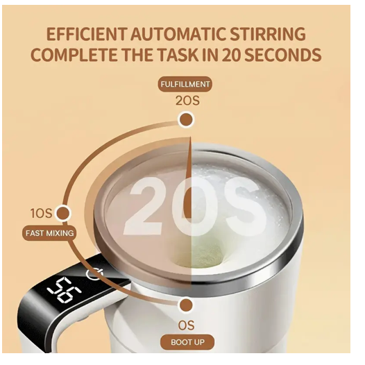 Self-Stirring Stainless Steel Electric Coffee Mug, Timer & Adjustable Speed Control with Long Lasting Battery, Automatic Magnetic Stirring Cup with Lid for Coffee, Tea & Hot Chocolate
