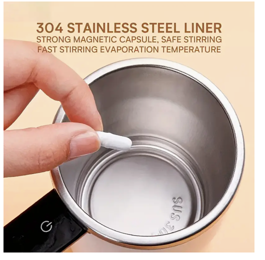 Self-Stirring Stainless Steel Electric Coffee Mug, Timer & Adjustable Speed Control with Long Lasting Battery, Automatic Magnetic Stirring Cup with Lid for Coffee, Tea & Hot Chocolate