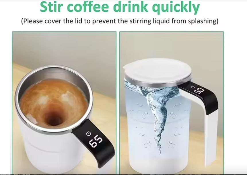 Self-Stirring Stainless Steel Electric Coffee Mug, Timer & Adjustable Speed Control with Long Lasting Battery, Automatic Magnetic Stirring Cup with Lid for Coffee, Tea & Hot Chocolate