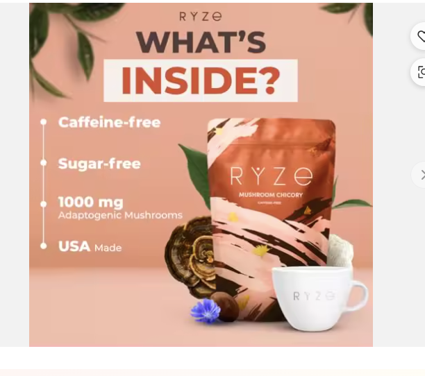 Ryze Chicory Organic Mushroom Coffee Substitute – Keto Decaf Chicory Blend with 6 Adaptogenic Mushrooms for Natural Energy, Focus & Gut Health | Caffeine-Free Coffee Alternative for Digestion & Wellness (30 Servings)