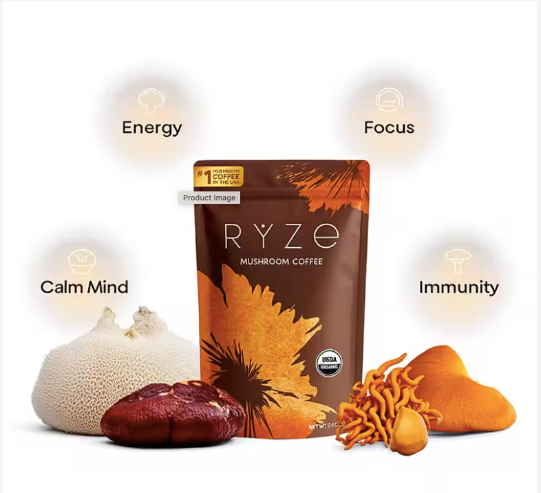 Organic Arabica Mushroom Coffee Powder – Premium Instant Ground Coffee with 6 Adaptogenic Mushrooms for Energy, Focus & Immunity | Private Label RYZE-Style Blend, High Quality Arabica