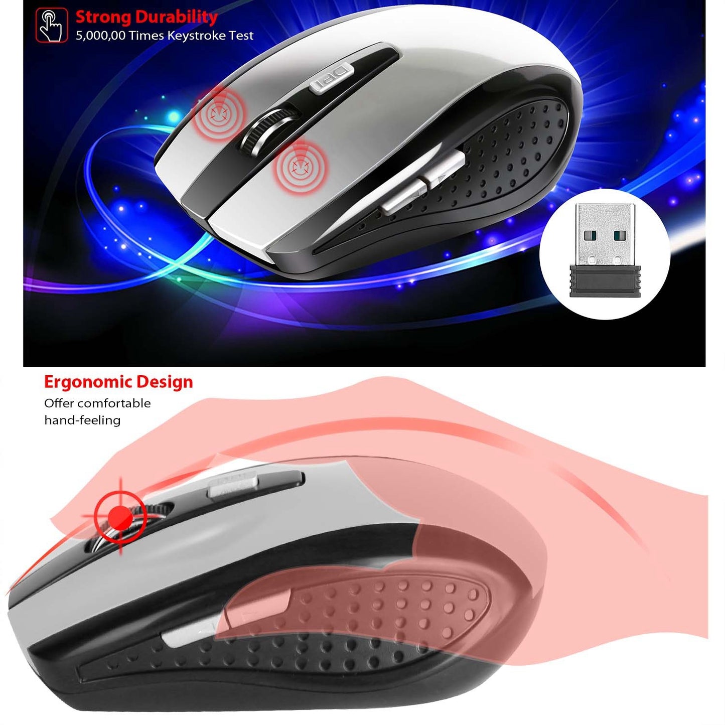 2.4G Wireless Gaming Mouse Optical Mice WIth Receiver 3 Adjustable DPI 6 Buttons For PC Laptop Computer Macbook