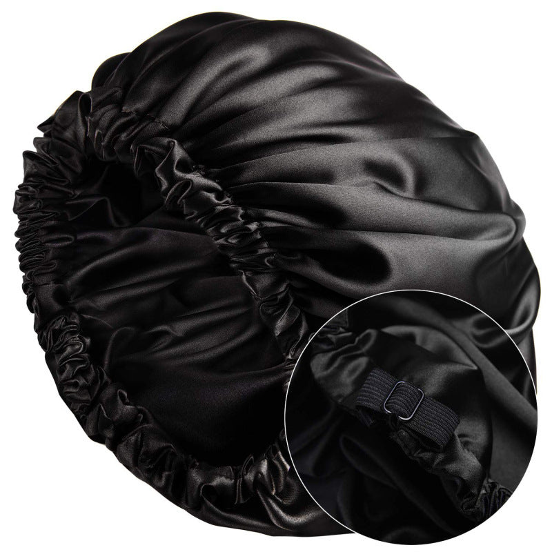 Cross-Border Source Of Double-Layer Satin Night Women's Long Hair Confinement Hair Care Chemotherapy Hat Wide-Brim Elastic Adjustment Buckle Hat
