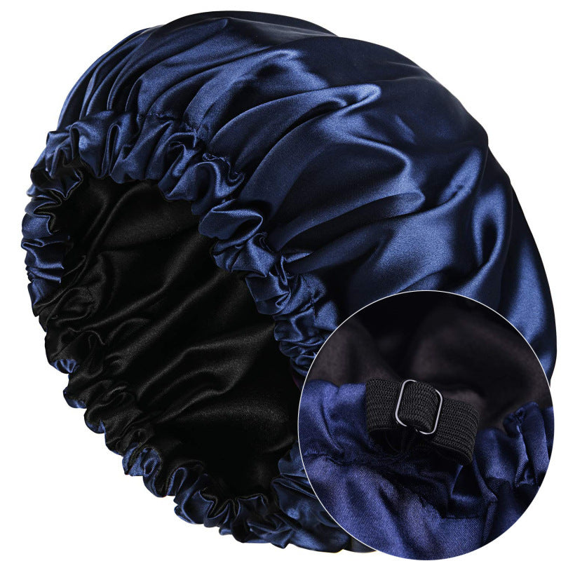 Cross-Border Source Of Double-Layer Satin Night Women's Long Hair Confinement Hair Care Chemotherapy Hat Wide-Brim Elastic Adjustment Buckle Hat