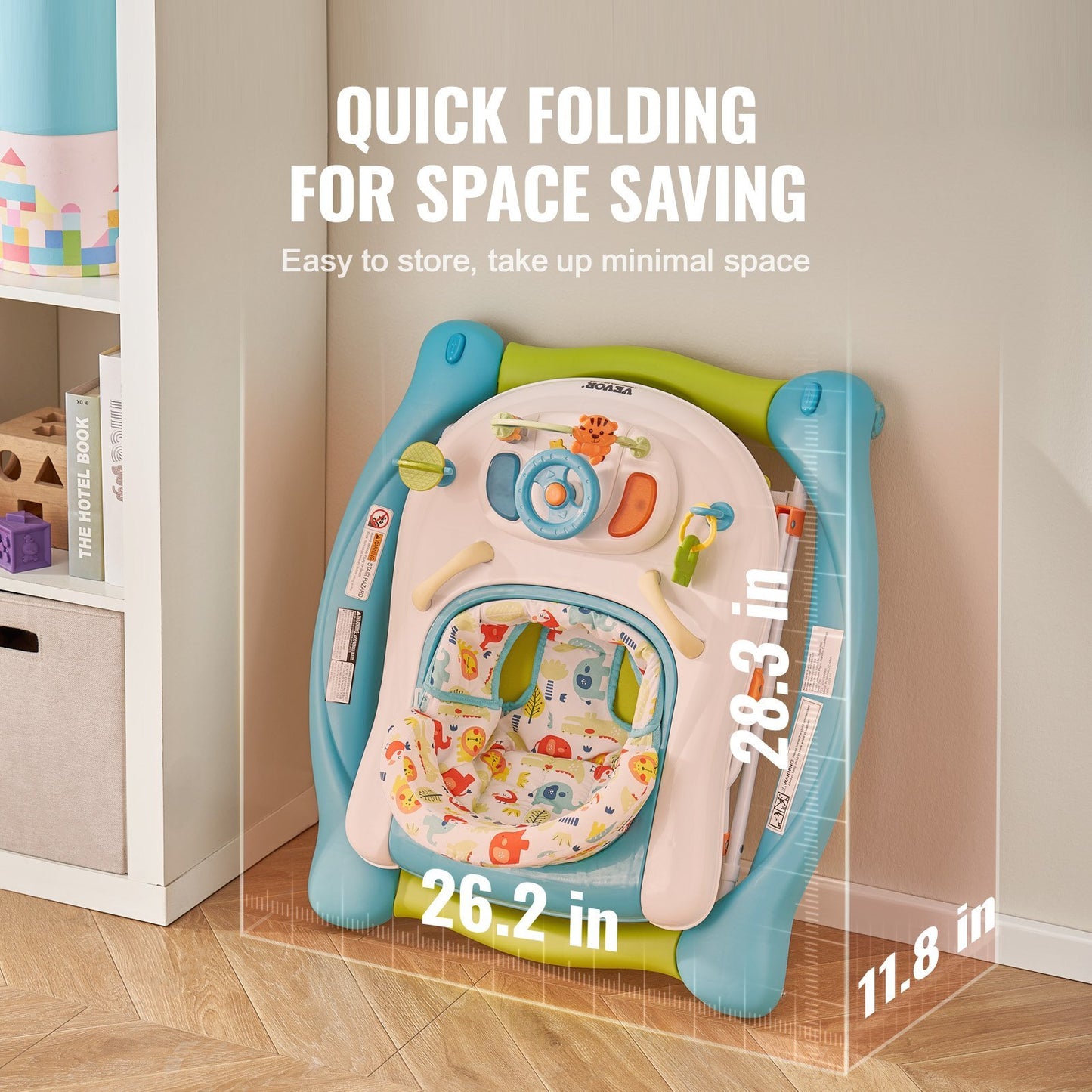 4-in-1 Baby Walker, Foldable Baby Activity Center On Wheels, 3 Adjustable Height, Music  Toys Tray, Learning-Seated Walk-Behind  Rocker Bouncer Toddler Walker For Girls Boys 6-24 Months