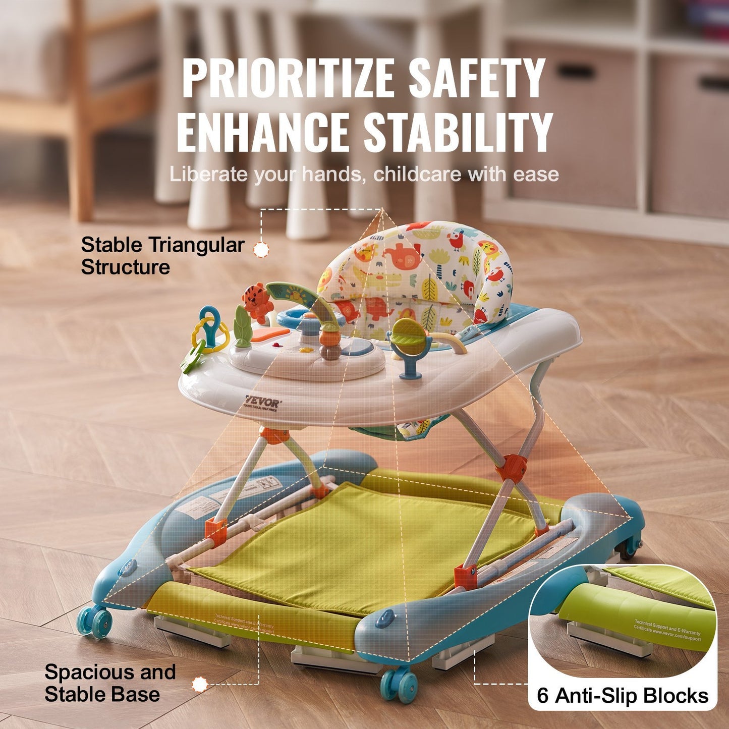 4-in-1 Baby Walker, Foldable Baby Activity Center On Wheels, 3 Adjustable Height, Music  Toys Tray, Learning-Seated Walk-Behind  Rocker Bouncer Toddler Walker For Girls Boys 6-24 Months