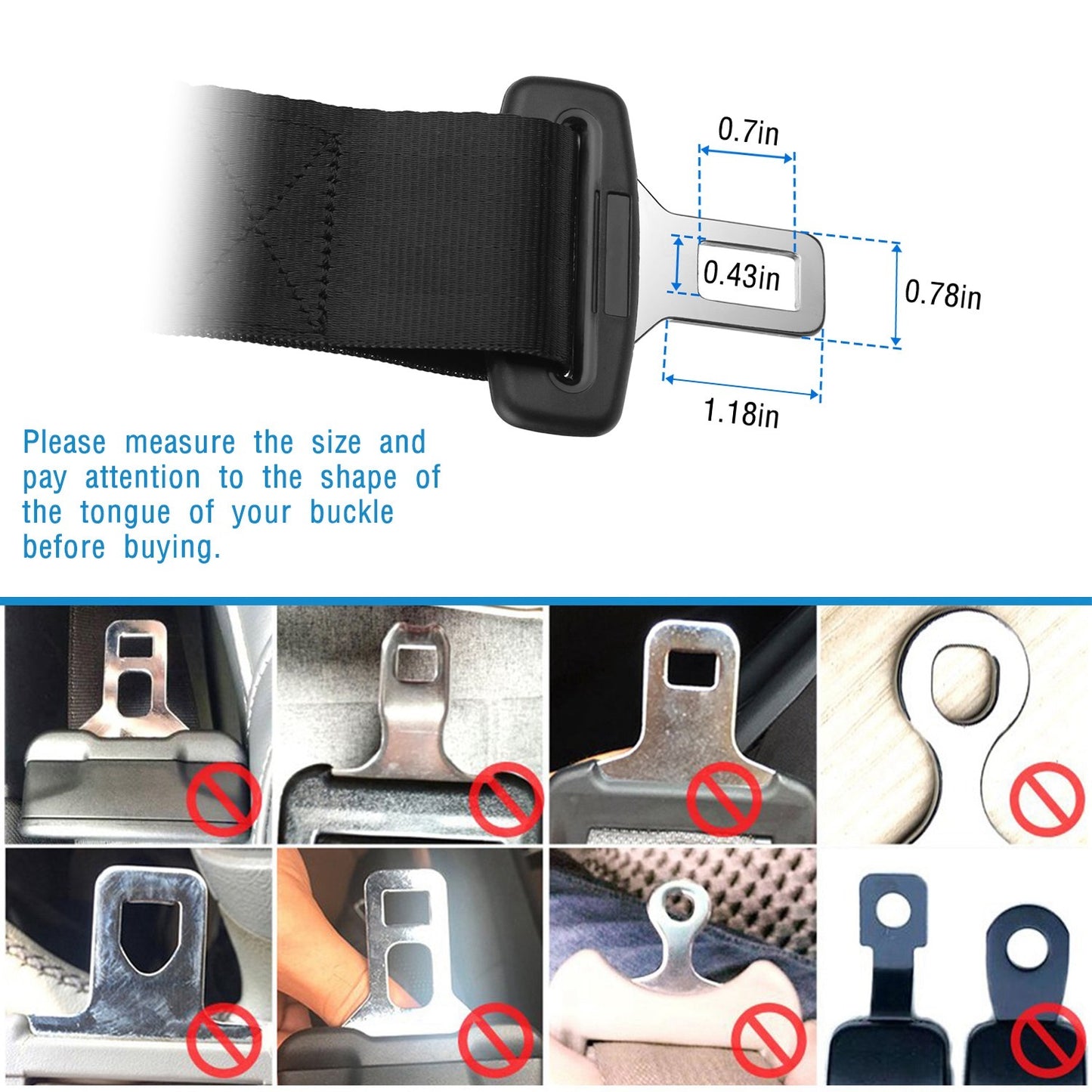 2Pcs Car Seat Belt Extender 14.37in Buckle Tongue Webbing Extension Safety Belt Auto Belt Clip Lengthening