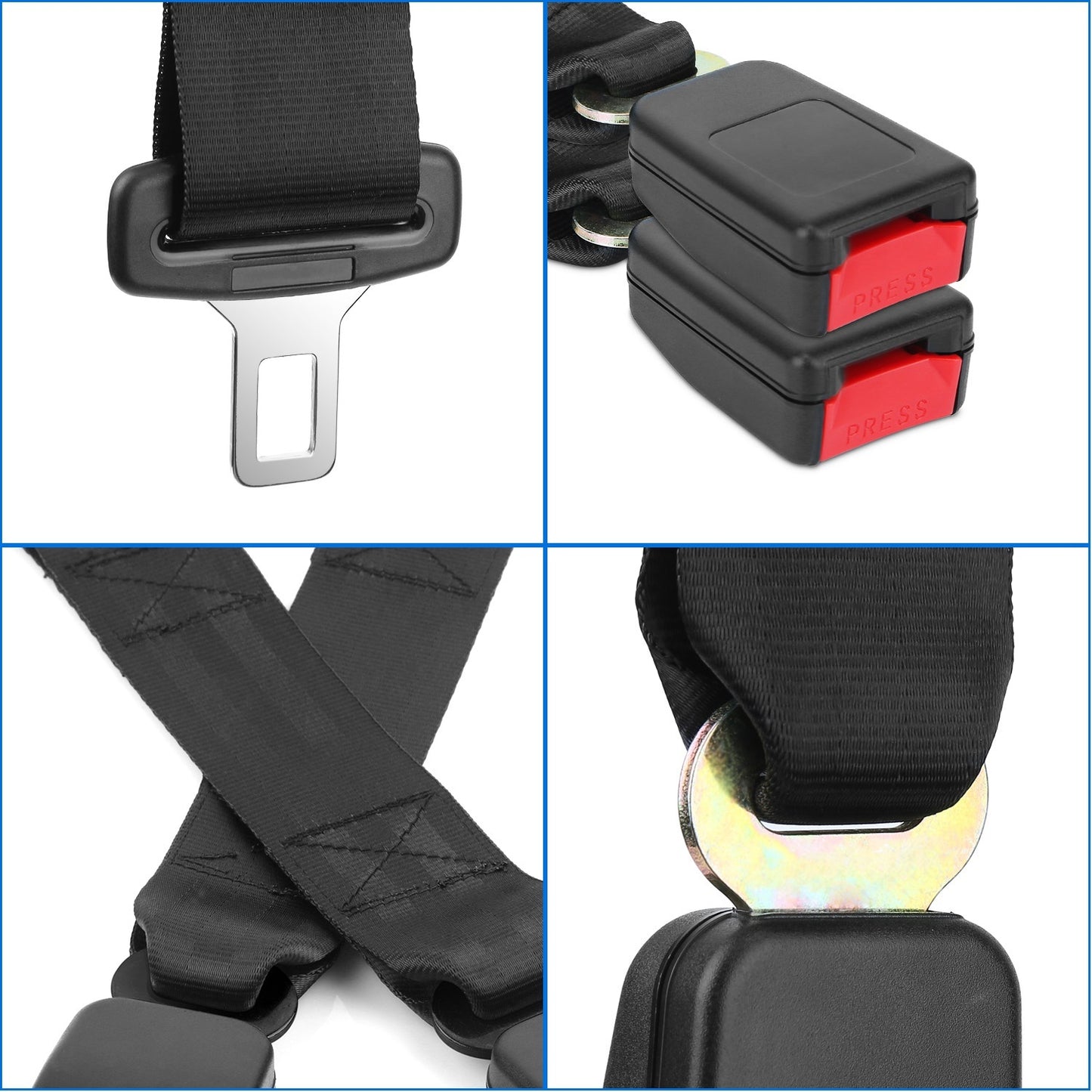 2Pcs Car Seat Belt Extender 14.37in Buckle Tongue Webbing Extension Safety Belt Auto Belt Clip Lengthening