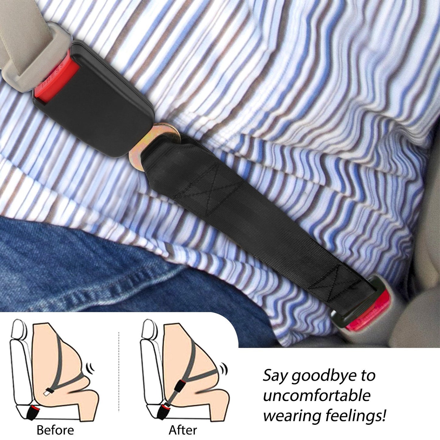 2Pcs Car Seat Belt Extender 14.37in Buckle Tongue Webbing Extension Safety Belt Auto Belt Clip Lengthening