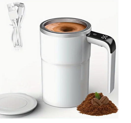 Self-Stirring Stainless Steel Electric Coffee Mug, Timer & Adjustable Speed Control with Long Lasting Battery, Automatic Magnetic Stirring Cup with Lid for Coffee, Tea & Hot Chocolate