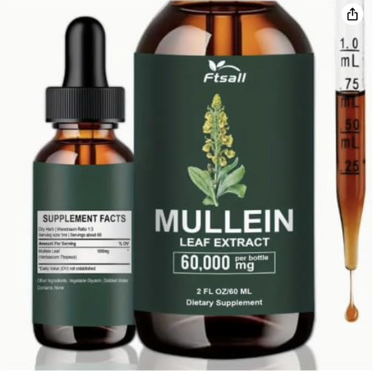 Mullein Lungs Drops No Chlorophyll – Made from Mullein Leaf Extract 60,000MG-Cleanse Lungs and Achieve Health Goals - Herbal Liquid Drops- Fast Absorption & Healthy Breathing-2 OZ