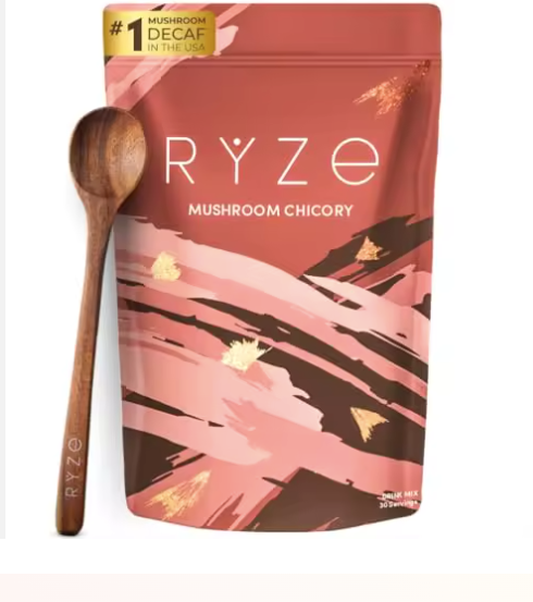 Ryze Chicory Organic Mushroom Coffee Substitute – Keto Decaf Chicory Blend with 6 Adaptogenic Mushrooms for Natural Energy, Focus & Gut Health | Caffeine-Free Coffee Alternative for Digestion & Wellness (30 Servings)
