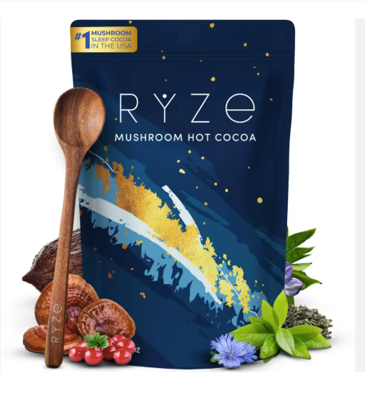 RYZE Organic Mushroom Sleep Hot Cocoa – Keto Decaf Cocoa Powder with Reishi & Melatonin for Deep Rest, Relaxation & Nighttime Calm | Bedtime Adaptogenic Drink, 20 Servings