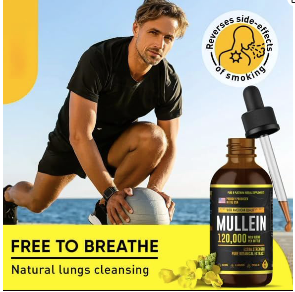 Mullein Leaf Drops for Lung Cleanse, Extract Tincture for Respiratory Health, Extra Strength Immune Support, Lung Cleanse, Detox & Respiratory Support Mullein Drops, American Quality 4Fl Oz