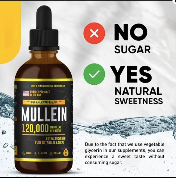 Mullein Leaf Drops for Lung Cleanse, Extract Tincture for Respiratory Health, Extra Strength Immune Support, Lung Cleanse, Detox & Respiratory Support Mullein Drops, American Quality 4Fl Oz