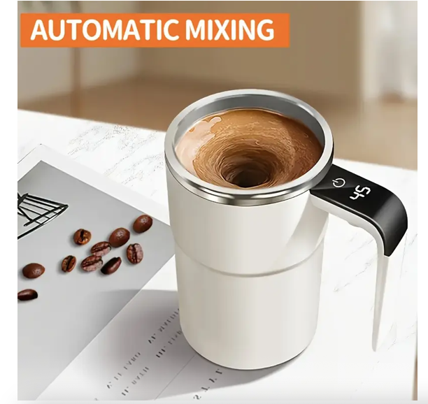 Self-Stirring Stainless Steel Electric Coffee Mug, Timer & Adjustable Speed Control with Long Lasting Battery, Automatic Magnetic Stirring Cup with Lid for Coffee, Tea & Hot Chocolate