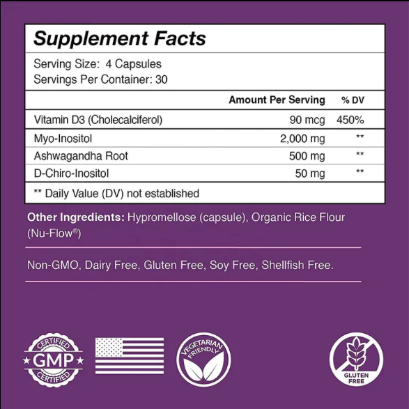 Myo-Insositol & D-Chiro Inositol Supplement. Support Reproductive, Ovulation 40:1 Ratio Blend 30 Day Supply
