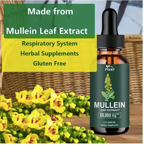 Mullein Lungs Drops No Chlorophyll – Made from Mullein Leaf Extract 60,000MG-Cleanse Lungs and Achieve Health Goals - Herbal Liquid Drops- Fast Absorption & Healthy Breathing-2 OZ