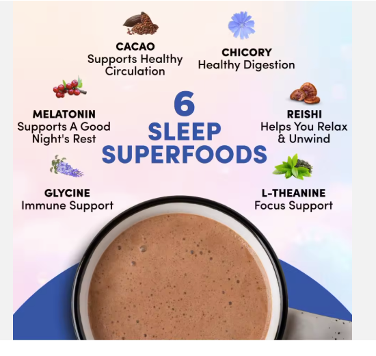 RYZE Organic Mushroom Sleep Hot Cocoa – Keto Decaf Cocoa Powder with Reishi & Melatonin for Deep Rest, Relaxation & Nighttime Calm | Bedtime Adaptogenic Drink, 20 Servings