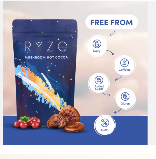 RYZE Organic Mushroom Sleep Hot Cocoa – Keto Decaf Cocoa Powder with Reishi & Melatonin for Deep Rest, Relaxation & Nighttime Calm | Bedtime Adaptogenic Drink, 20 Servings