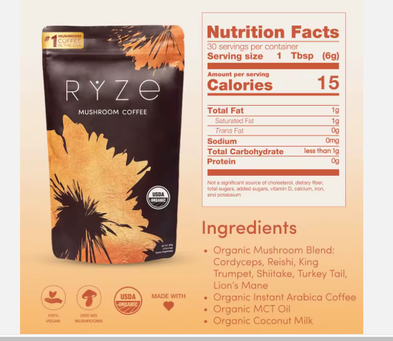 Organic Arabica Mushroom Coffee Powder – Premium Instant Ground Coffee with 6 Adaptogenic Mushrooms for Energy, Focus & Immunity | Private Label RYZE-Style Blend, High Quality Arabica